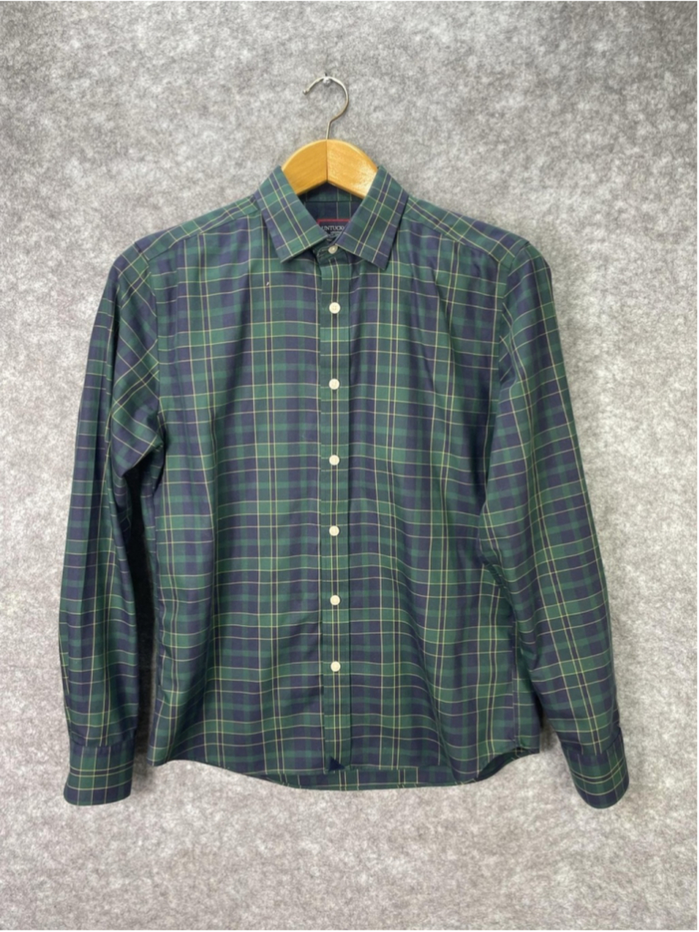 UNTUCKit Shirt Mens Medium Green Plaid Slim Fit Button Up Wrinkle Free Cotton